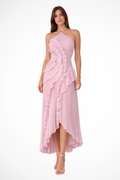 Imogen | Robe maxi à volants dos nu pour femmes avec design à bretelles pour les mariages d'été