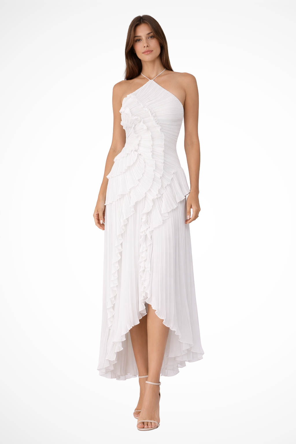 Imogen | Robe maxi à volants dos nu pour femmes avec design à bretelles pour les mariages d'été