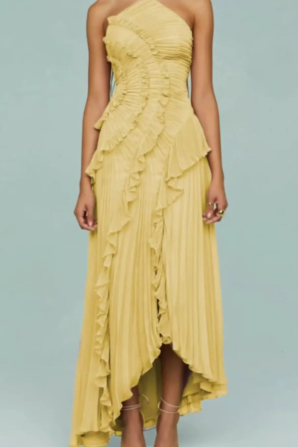 Imogen | Robe maxi à volants dos nu pour femmes avec design à bretelles pour les mariages d'été