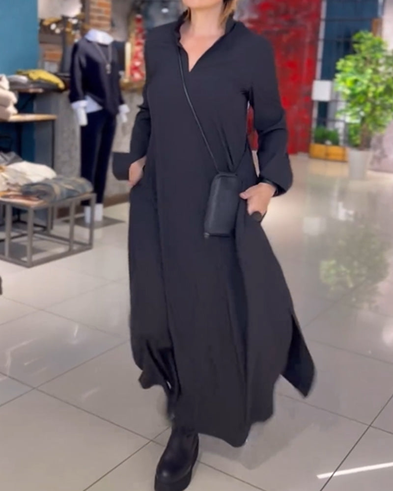 Eleanor - Robe Longue Ample avec Revers et Fente Latérale
