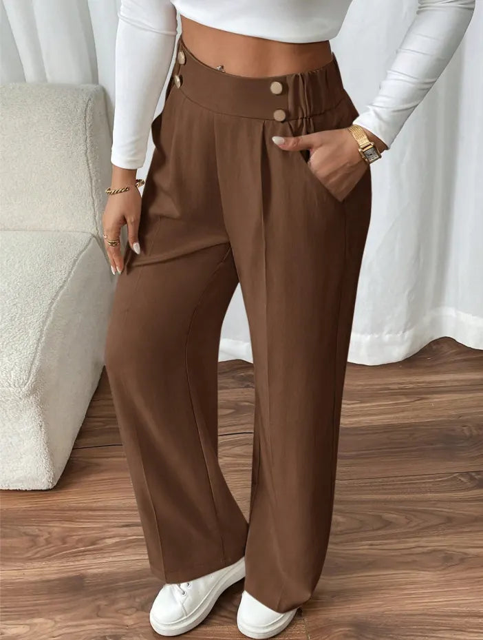 Julva | Pantalon Marlene taille haute avec détails en boutons