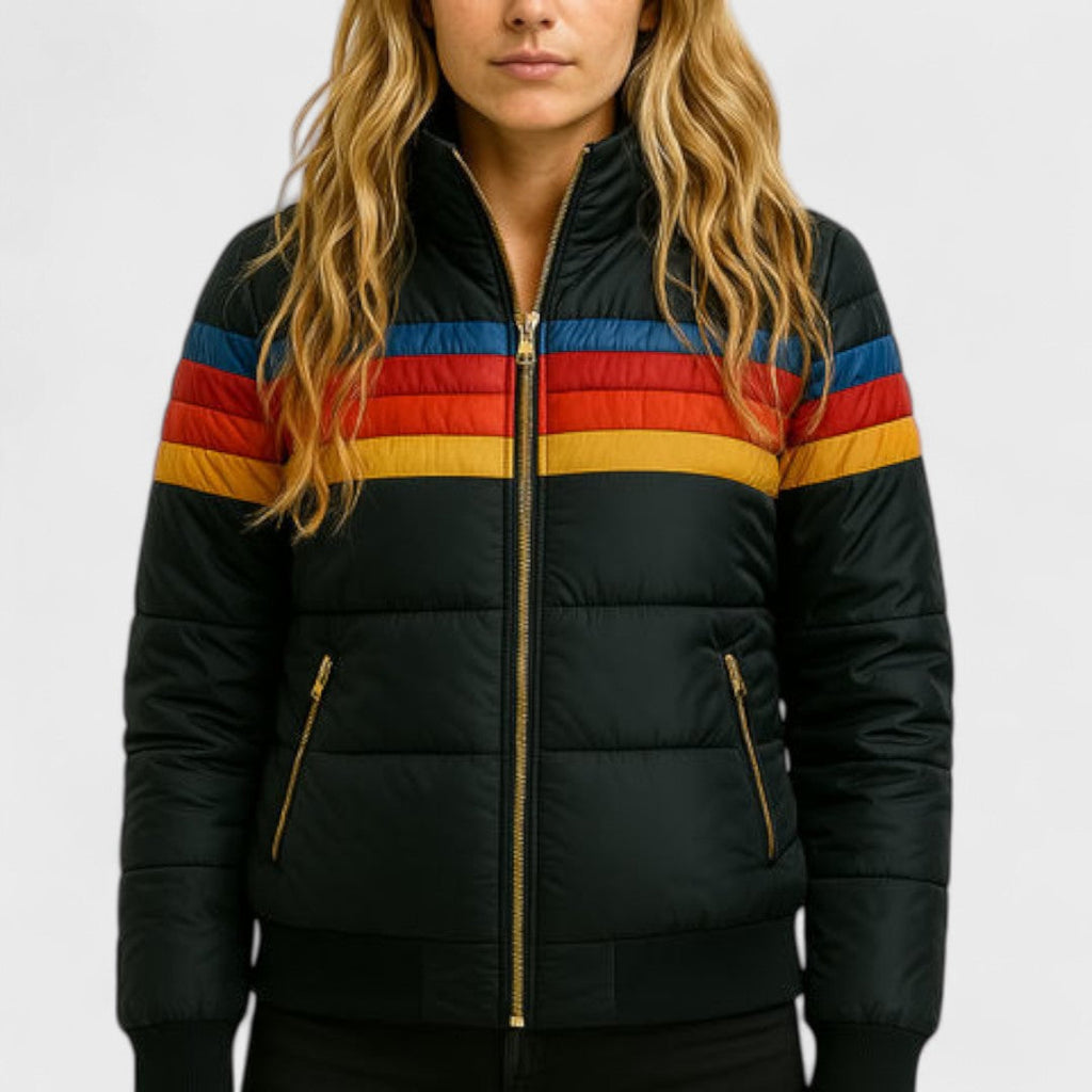 Veste Puffer Matelassée Rayée à Fermeture Éclair