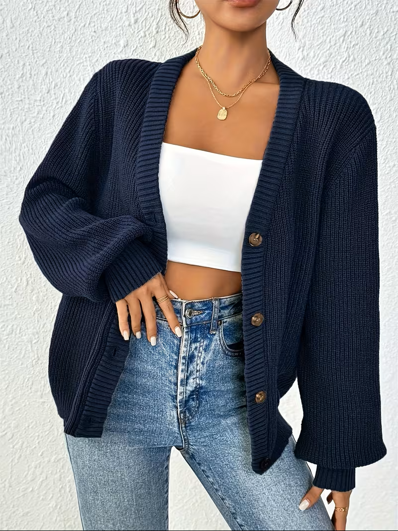 Ingeborg - Gilet Oversized Élégant en Maille Épais avec Boutons