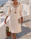 Robe Côtes Col Rond Dentelle Patchwork