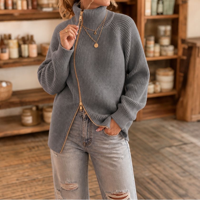 Amelia | Pull en tricot moderne et polyvalent avec fermeture éclair