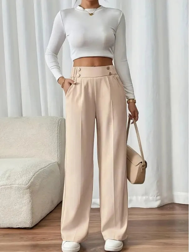 Julva | Pantalon Marlene taille haute avec détails en boutons