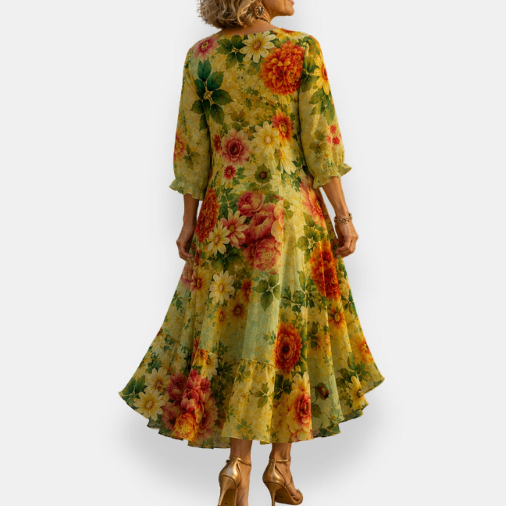 Mirelina | Robe fluide à décolleté en V avec imprimé coloré