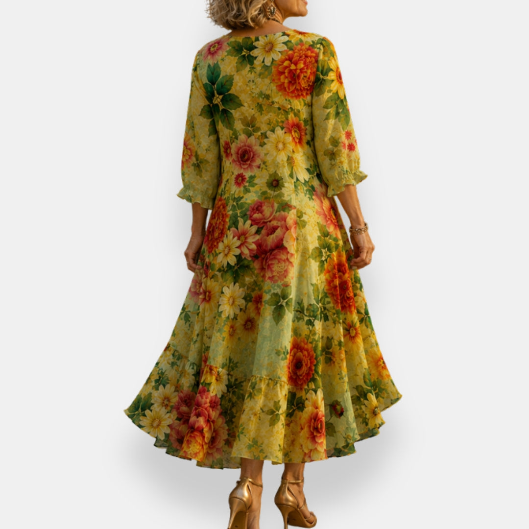 Mirelina | Robe fluide à décolleté en V avec imprimé coloré
