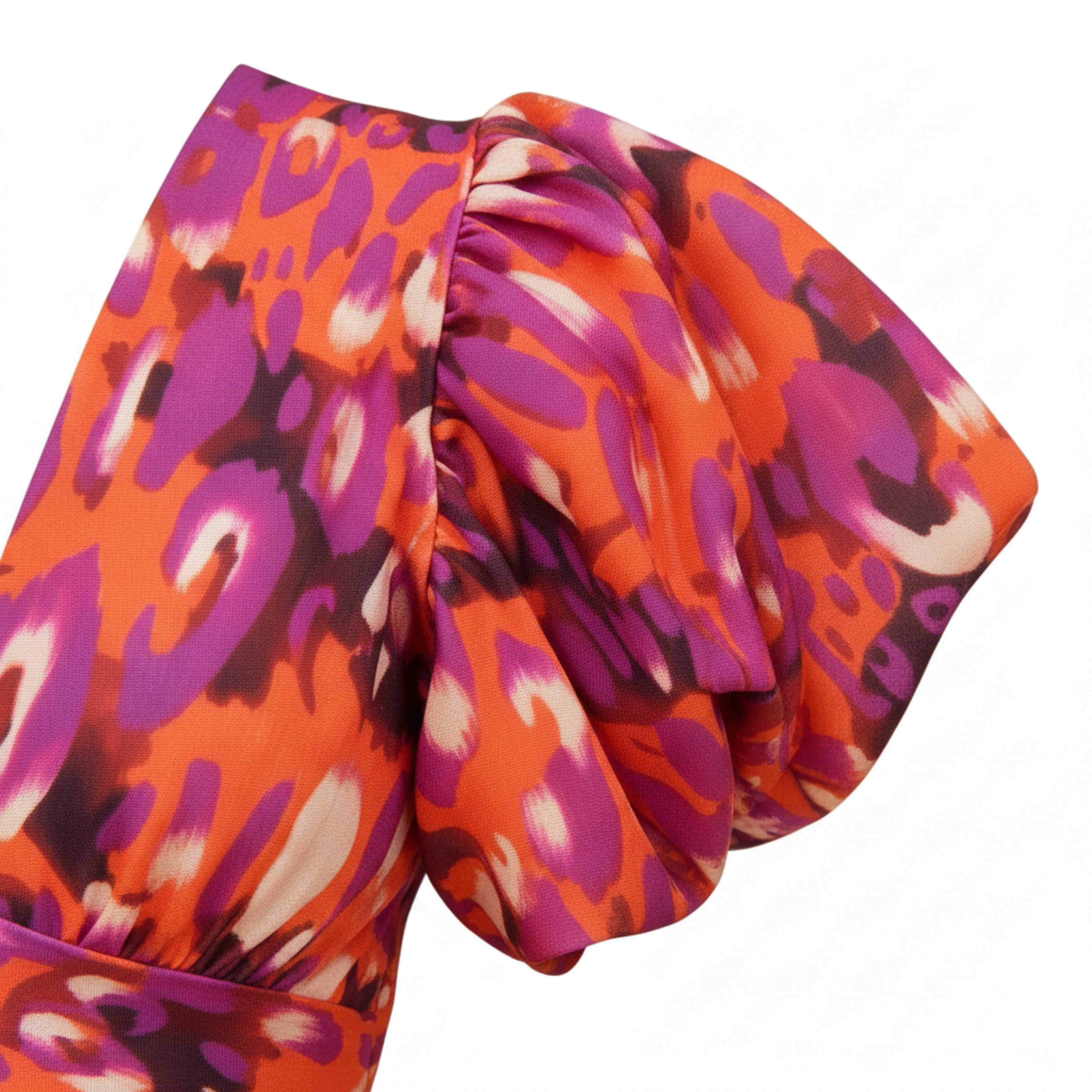 Robe Mi-Longue Imprimée à Manches Bouffantes et Décolleté en V pour Femme