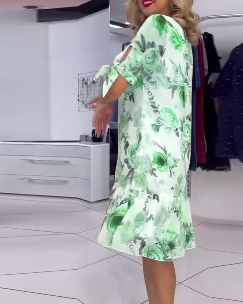 Robe élégante à col rond imprimé floral