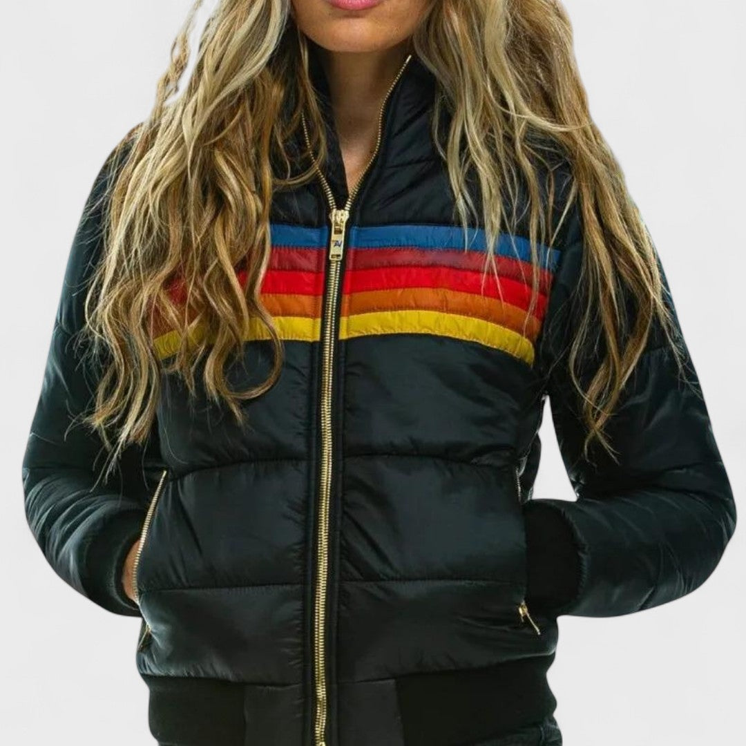 Veste Puffer Matelassée Rayée à Fermeture Éclair