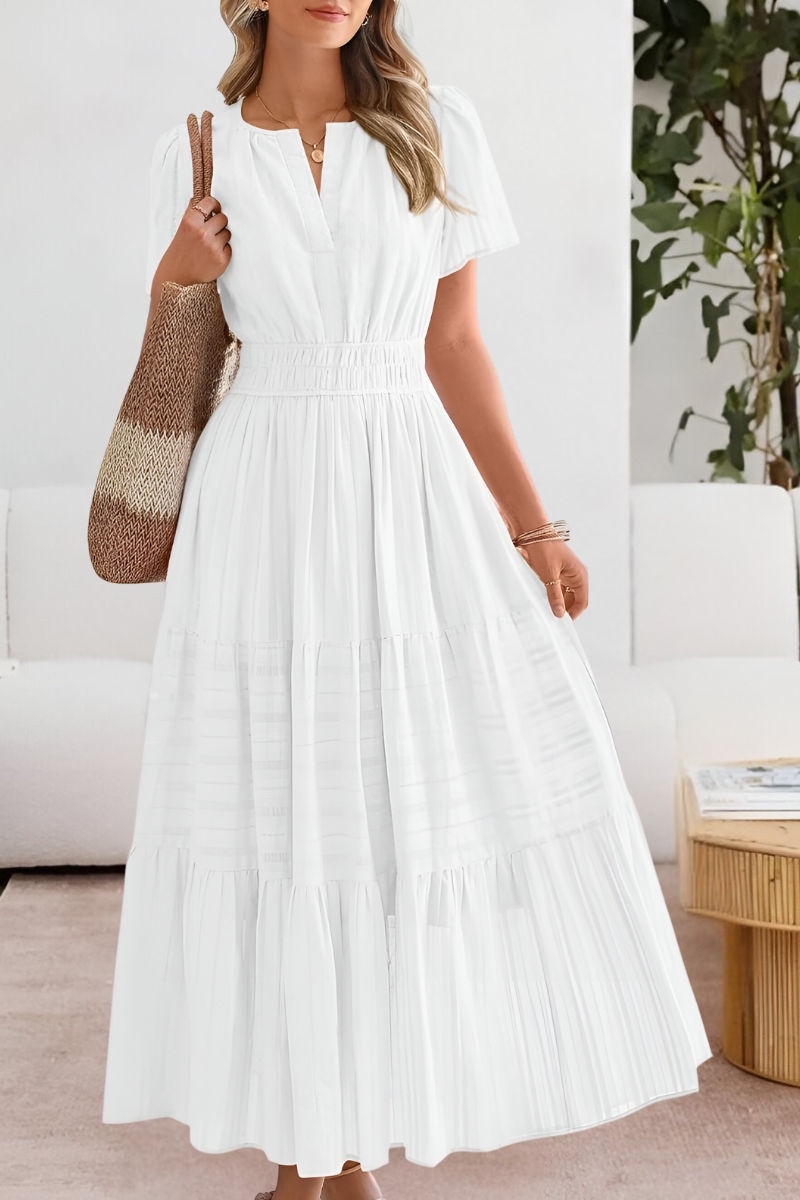 Robe Midi Boho pour Femmes | Manches Courtes Froncées
