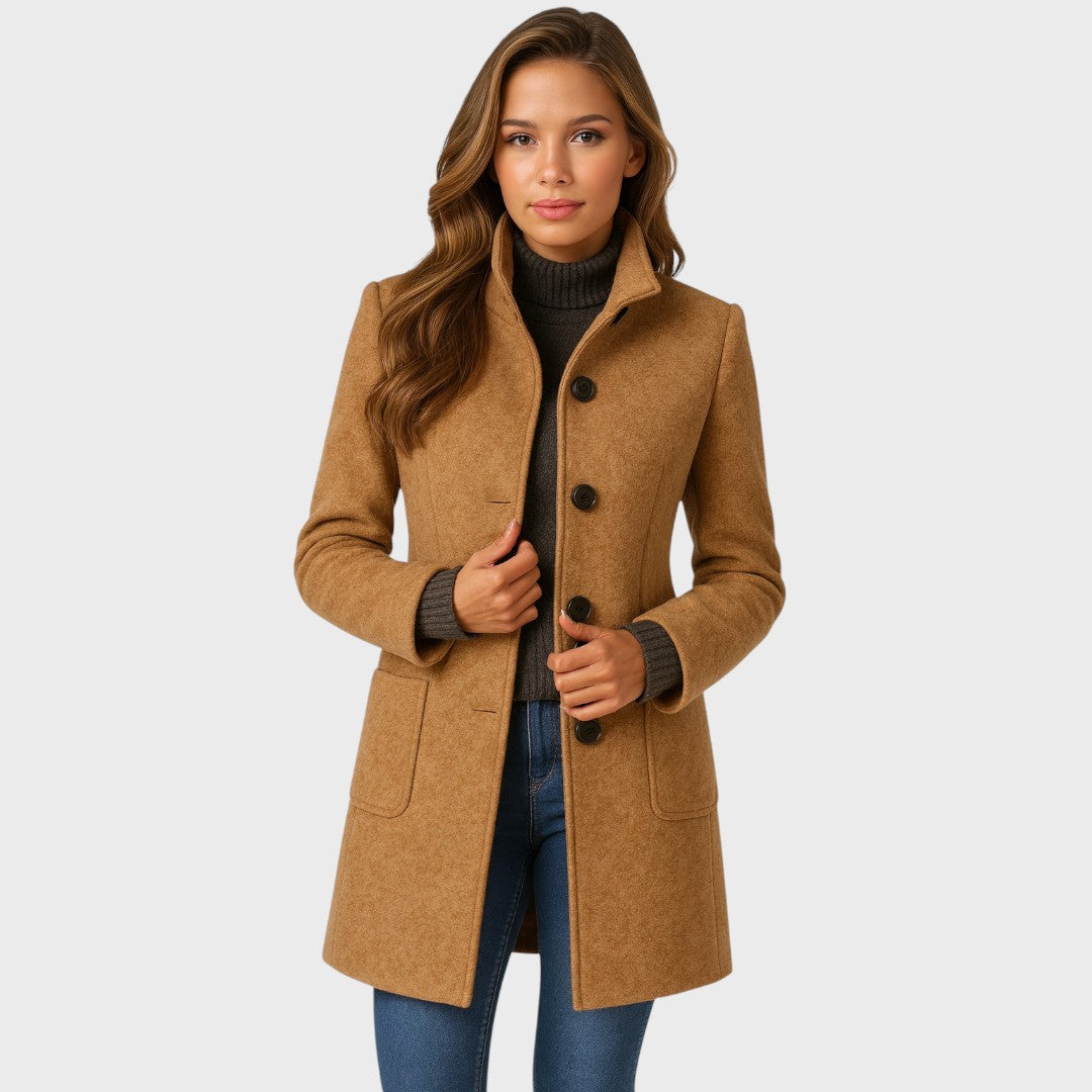 Manteau en Laine Femme – Coupe Ajustée et Col Élégant
