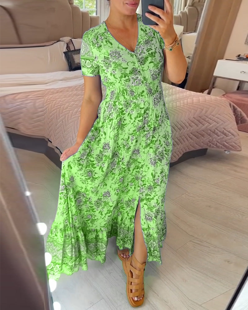 Robe à imprimé floral avec décolleté en V