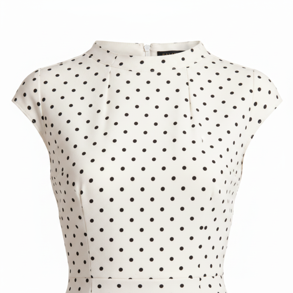 Robe Longue à Pois pour Femme avec Col Rond et Jupe Évasée Coupe Ajustée