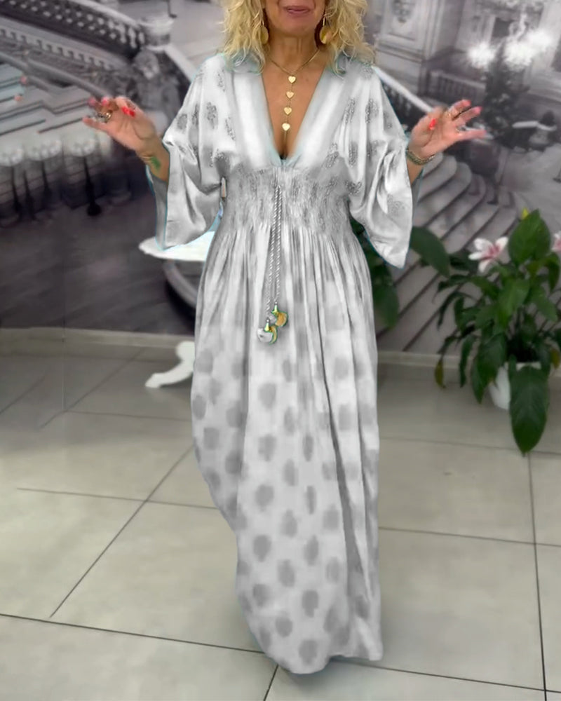 Robe maxi à taille élastique avec imprimé de vacances