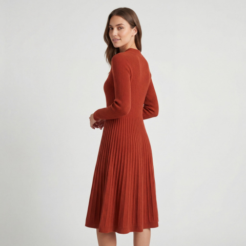 Robe en maille douce à manches longues pour femme | Midi