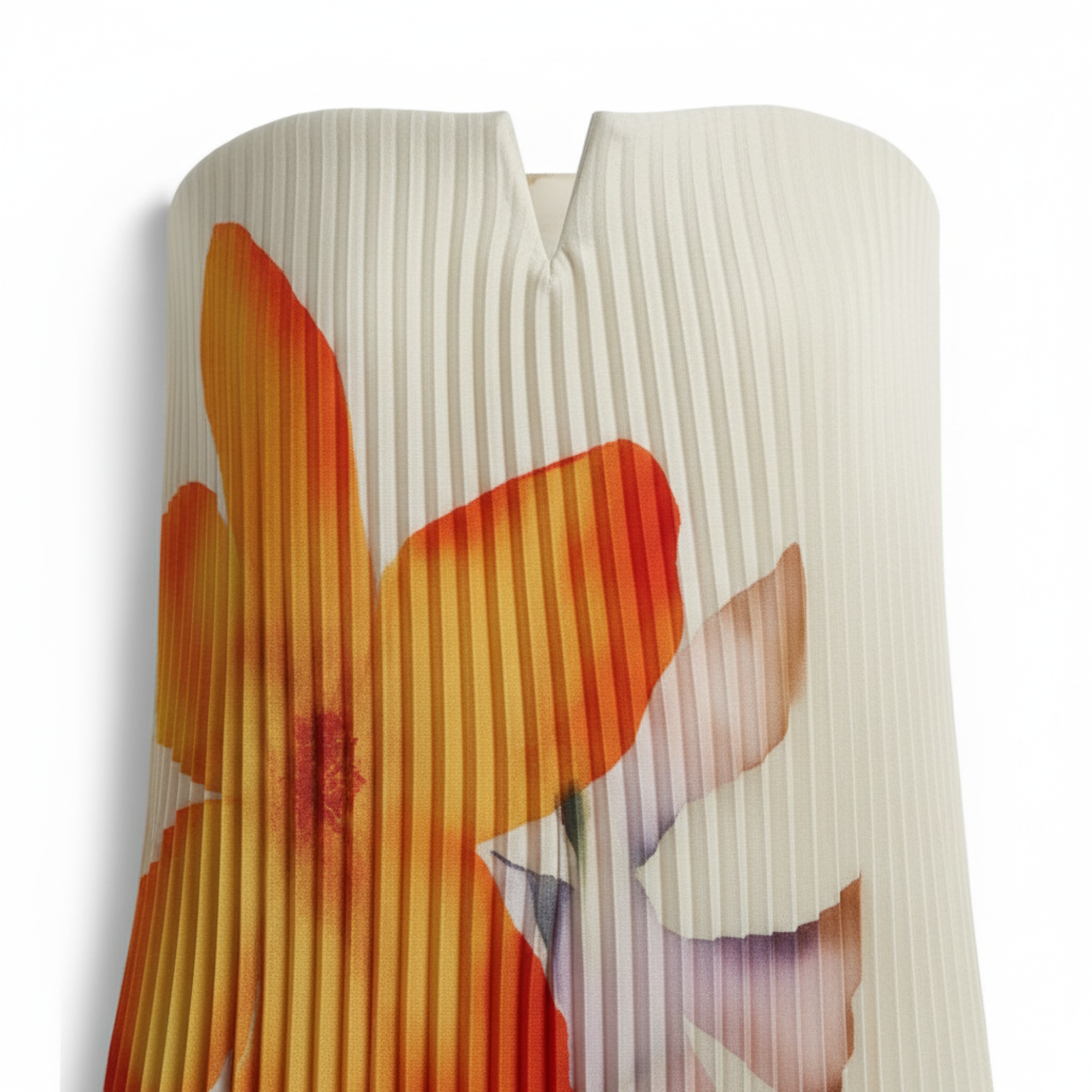 Robe Maxi sans Bretelles Plissée avec Corset Intégré et Imprimé Fleuri