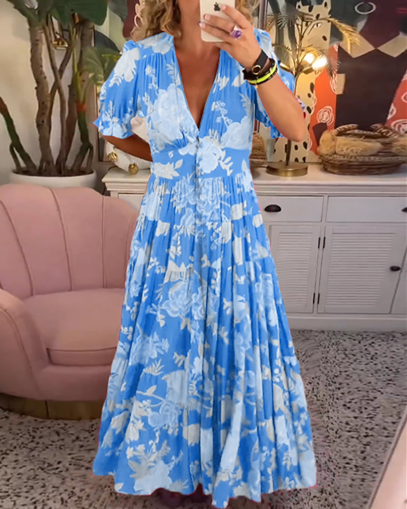 Robe à poche imprimée florale en v