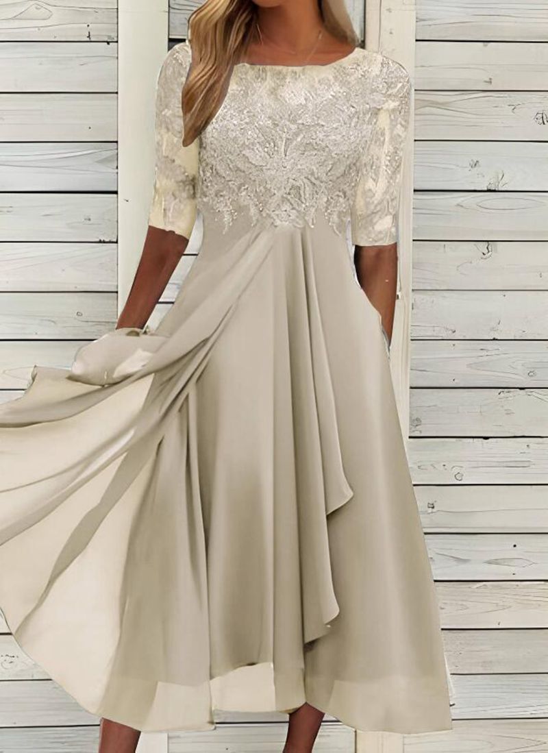 MW | Robe midi en chiffon avec des manches transparentes en longueur midi