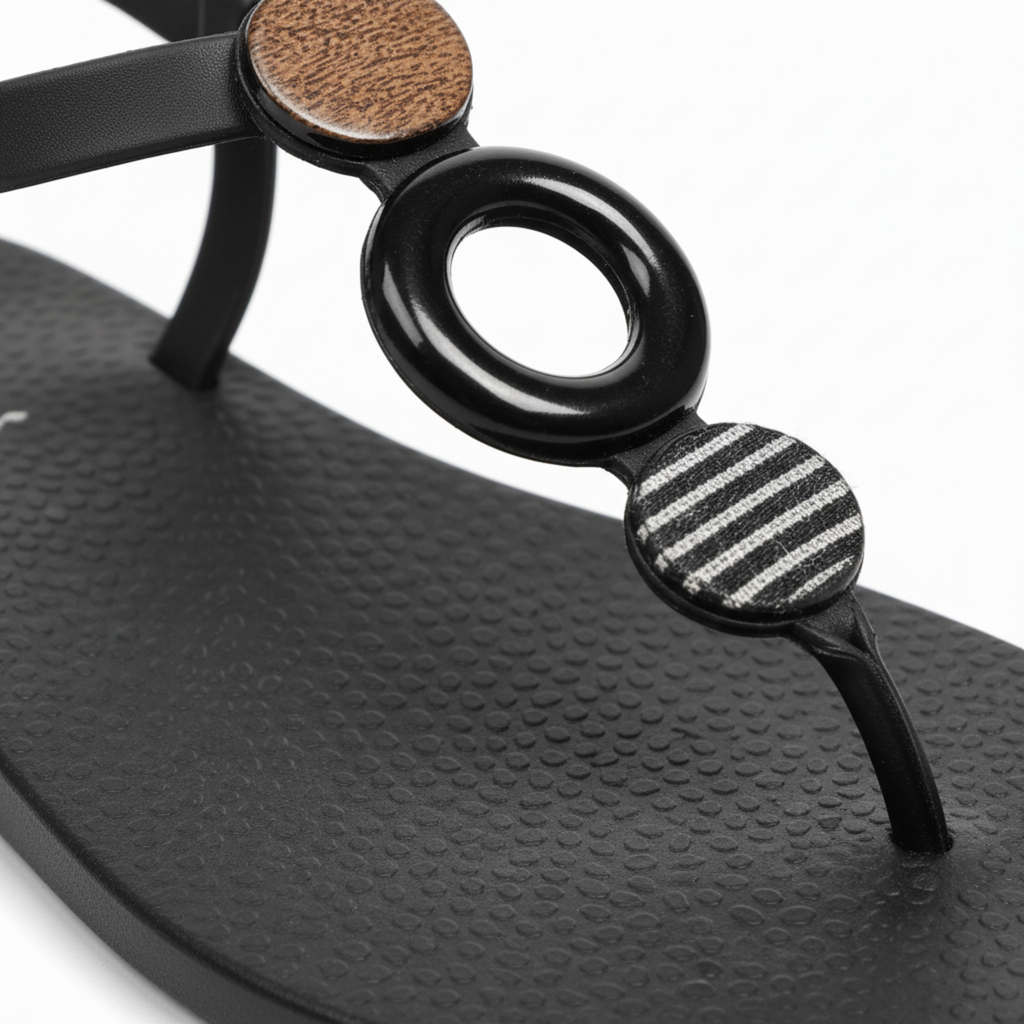 Sandales Entredoigts Plates pour Femme avec Bride Cheville et Anneaux Décoratifs