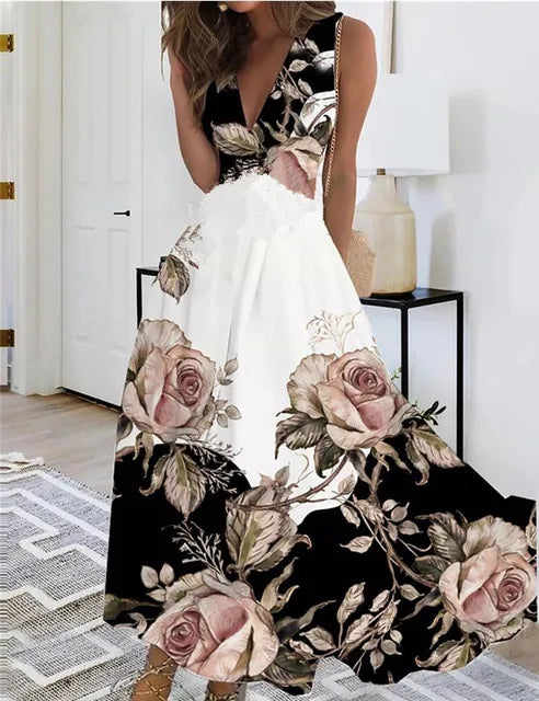 MW | Robe maxi sans manches à décolleté en V fleuri