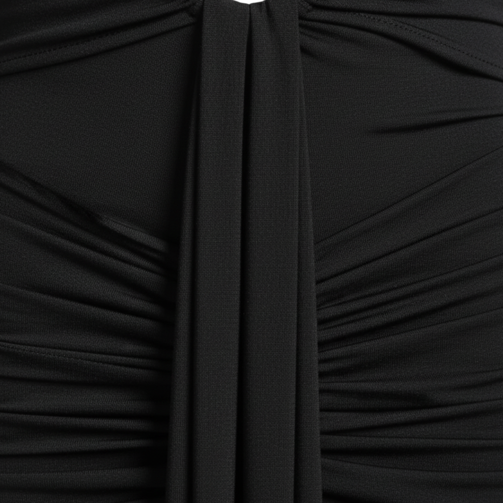 Robe de Soirée Maxi à Manches Longues avec Col en V Plongeant et Fronces