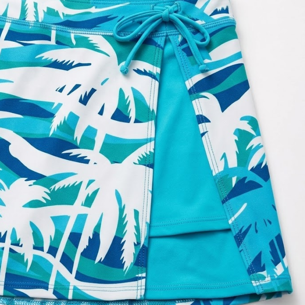 Maillot de Bain Tankini Dos Nageur avec Jupe de Bain Imprimée Palmier