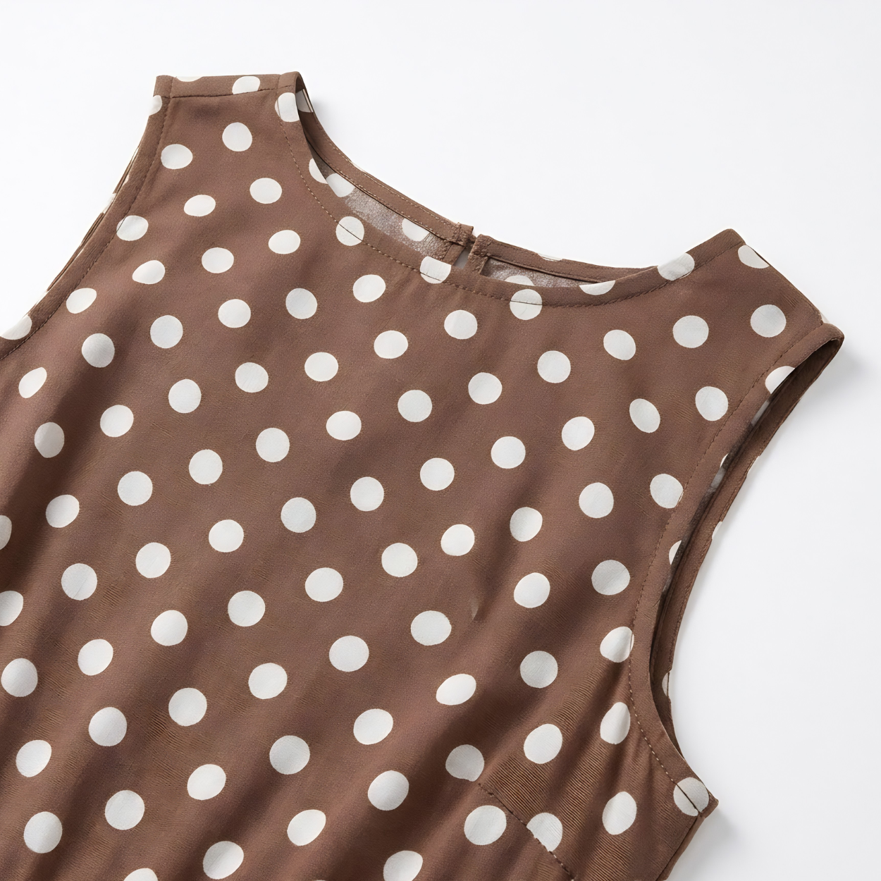 Robe à Pois sans Manches Coupe Midi Évasée et Col Rond pour Femme
