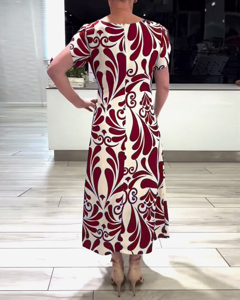 Robe élégante à imprimé contrasté à manches courtes