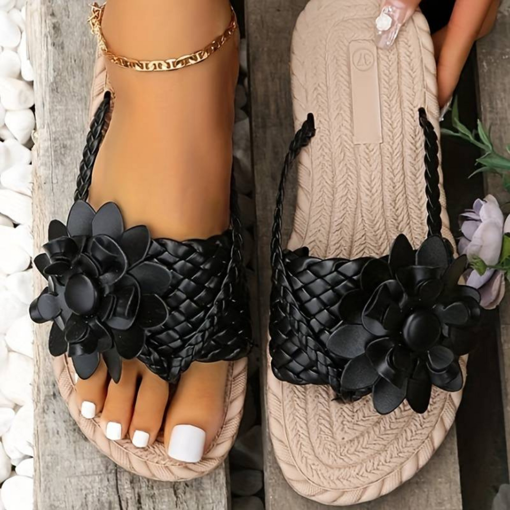 Sandales D’été Avec Design Floral Et Brides Tressées Pour Femmes | Idéal Pour La Saison Estivale Et Les Sorties