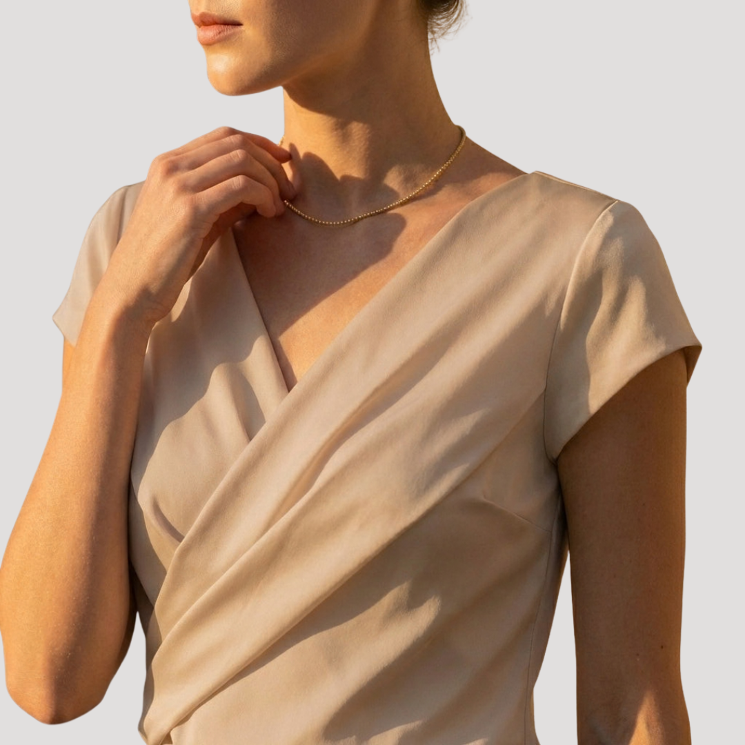 Blouse à Manches Courtes Drapée à Encolure en V pour Femmes