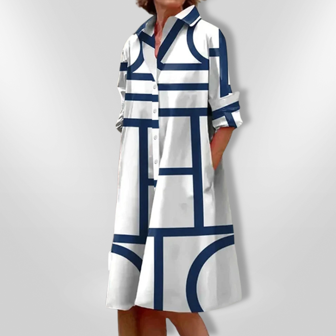 Helena™ - Robe Midi à Motif Géométrique Intemporel