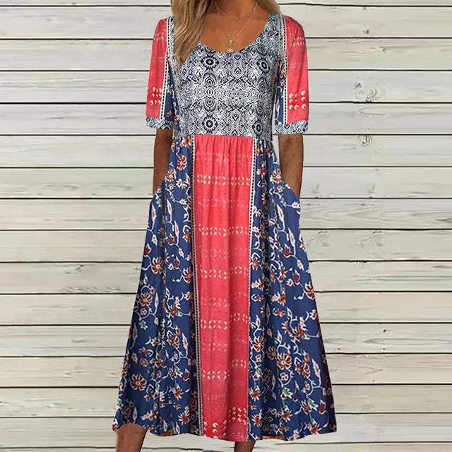 Robe Midi Boho Femme | Manches Courtes