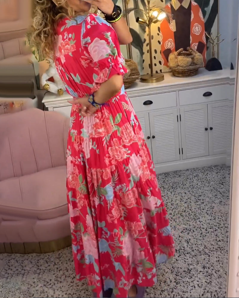 Robe à poche imprimée florale en v