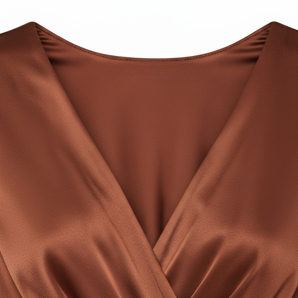 Robe Longue en Satin pour Femme avec Col en V et Manches Courtes Style Cape