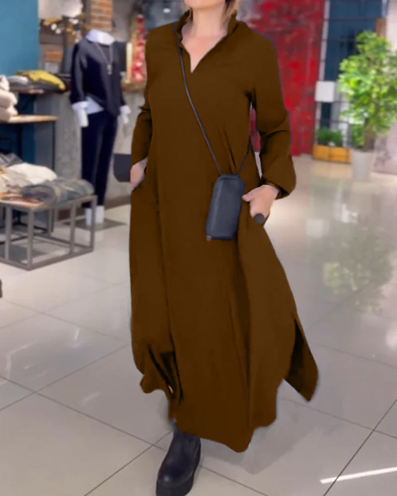 Eleanor - Robe Longue Ample avec Revers et Fente Latérale