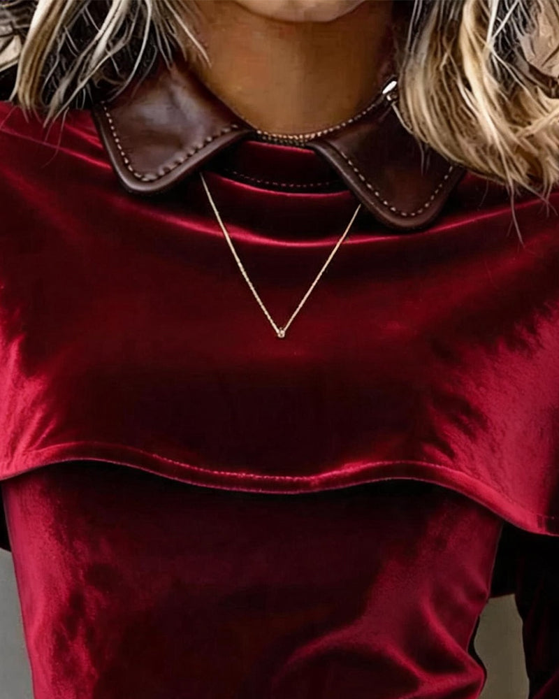 Blouse Revers Style Cape Slim Fit Manches Longues