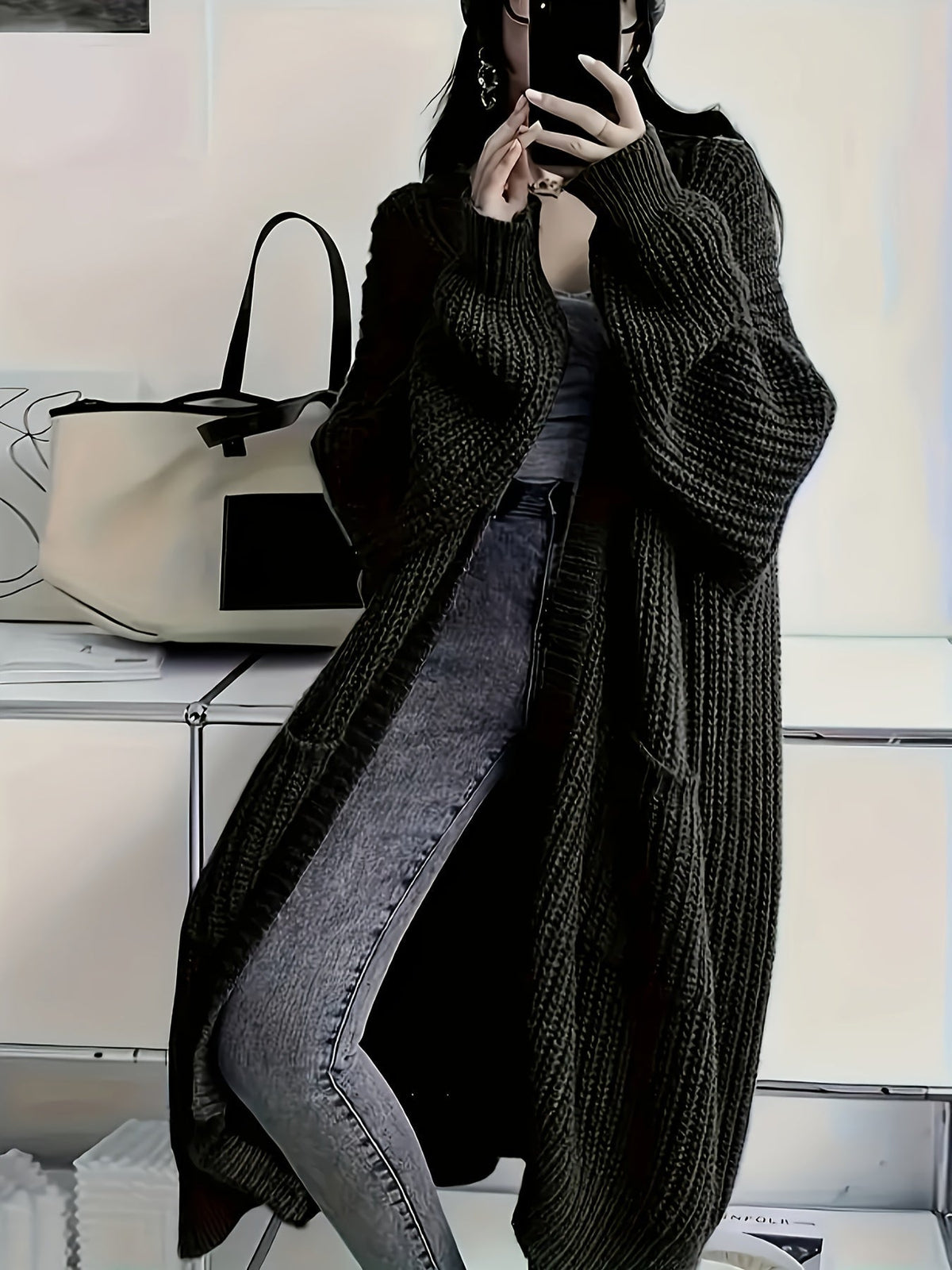 Fenie | Cardigan long pour femmes en tricot épais avec poches