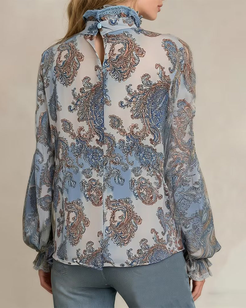 Blouse Bordure Dentelle Cordon De Serrage Transparente