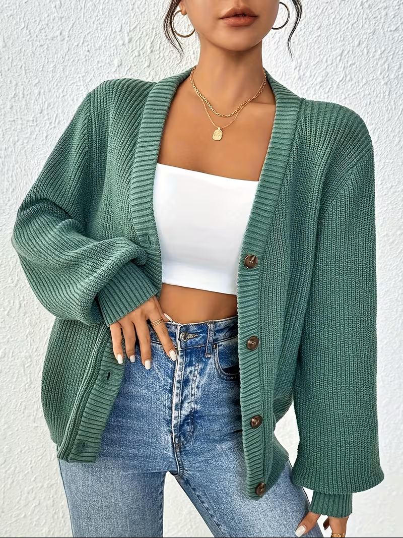 Ingeborg - Gilet Oversized Élégant en Maille Épais avec Boutons