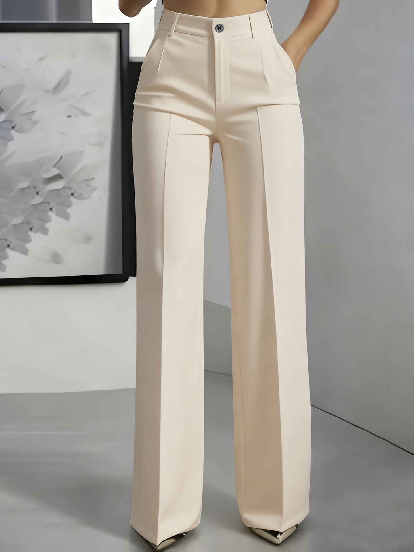Pantalon taille haute pour femmes avec taille élastique