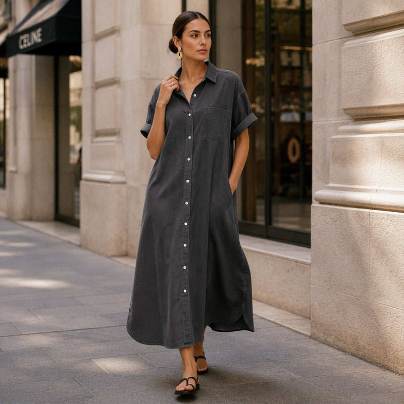 Elonii | Robe chemise en jean intemporelle avec boutonnière intégrale