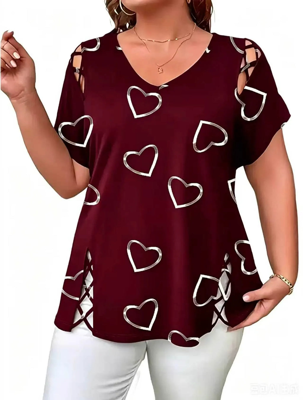 Anelisse | Blouse d'été avec décolleté en V et imprimé cœur