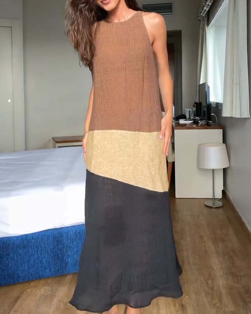 Robe Sans Manches Bloc De Couleur Décontractée