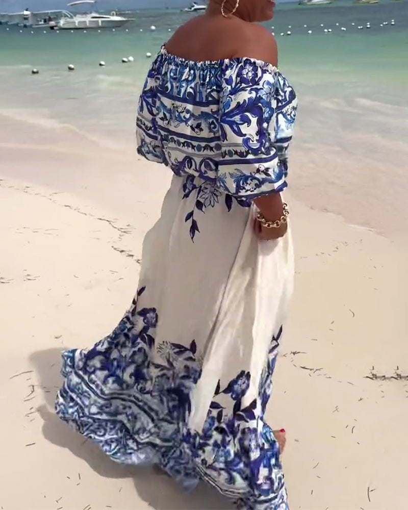 Robe de Resort Imprimée à Épaules Dénudées
