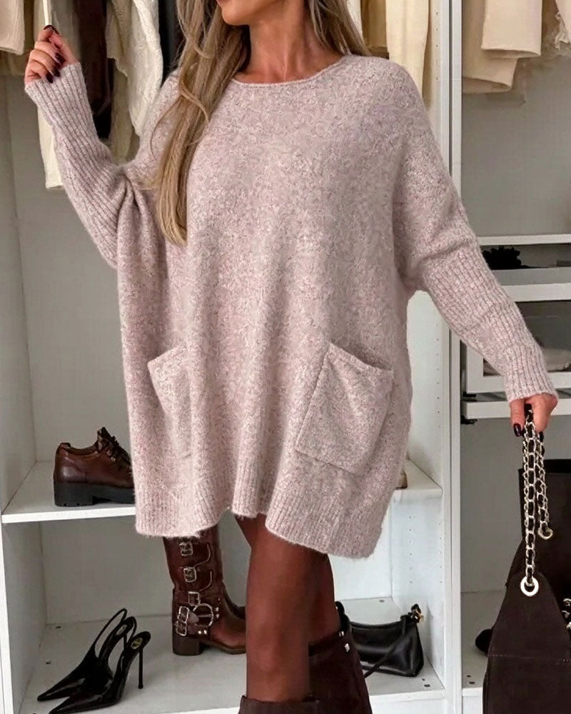 Pull à col rond avec poche, pull ample