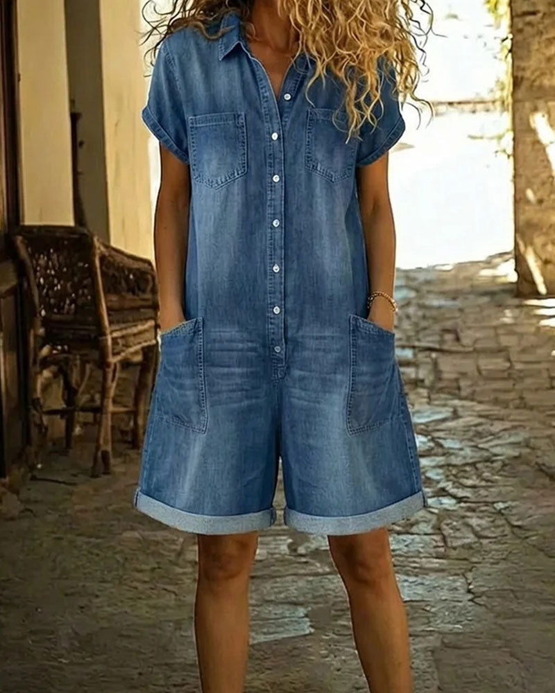 Elemia | Salopette en jean décontractée avec patte de boutonnage