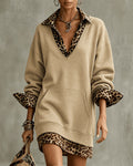 Robe sweatshirt col en V imprimé léopard pour femmes
