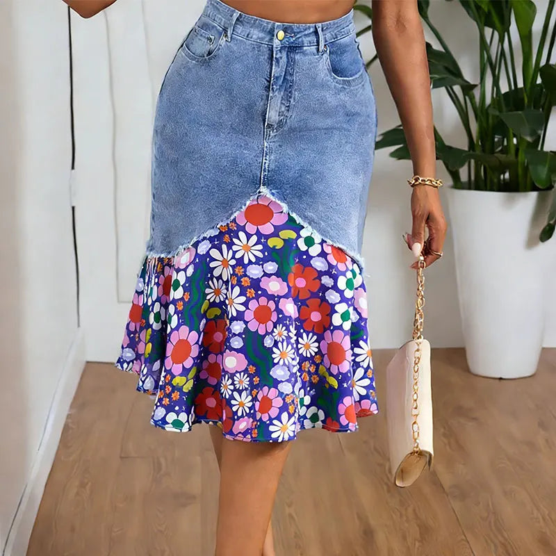 Althezae | Jupe en jean avec volants en patchwork